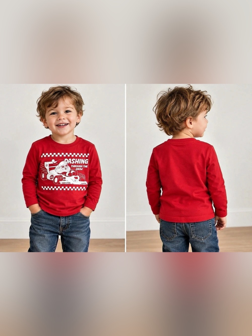 Joe Fresh Dashing Through the Snow Santa Race Car Graphic Long Sleeve Tees